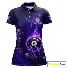 Load image into Gallery viewer, Fire Flame Purple 8 Ball Pool Billiard Team Shirt For Women Custom Grim Reaper Billiard Jerseys NYN2438