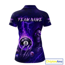 Load image into Gallery viewer, Fire Flame Purple 8 Ball Pool Billiard Team Shirt For Women Custom Grim Reaper Billiard Jerseys NYN2438