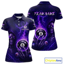 Load image into Gallery viewer, Fire Flame Purple 8 Ball Pool Billiard Team Shirt For Women Custom Grim Reaper Billiard Jerseys NYN2438
