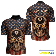 Load image into Gallery viewer, Retro American Flag Skull Pool 8 Ball &amp; 9 Ball Men Billiard Shirt Personalized Balls Billiard Shirts NYN2654