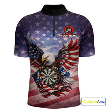 Load image into Gallery viewer, American Flag Eagle Dartboard &amp; Arrow Men Darts Quarter-Zip Shirt Custom Patriotic Dart Team Shirt NYN2659