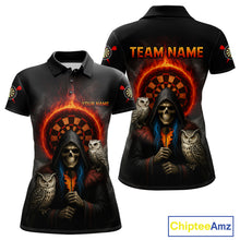 Load image into Gallery viewer, Custom Smoke Grim Reaper Flames Dartboard Dart Women Polo Shirt Outfits Dart Jerseys NYN1616