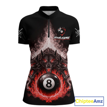 Custom Horror Wolfs Black Red Smokes Pool 8 Ball Women's Billiard Team Shirt Billiard Attire NYN2668