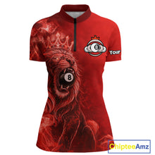 Load image into Gallery viewer, Personalized Red Grunge Smoke Crown Lion 8 Ball Pool Billiard Shirts For Women Billiard Attire Gifts NYN2826