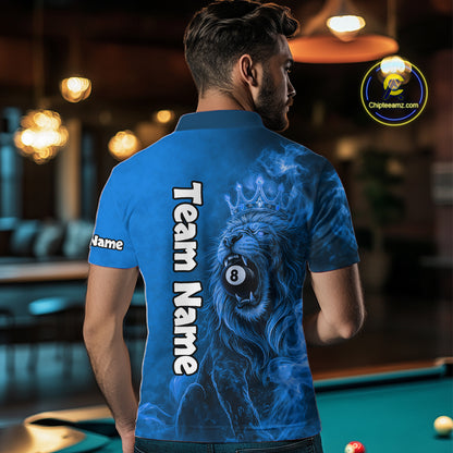 Personalized Blue Grunge Smoke Crown Lion 8 Ball Pool Billiard Shirts For Men Billiard Attire Gifts NYN2827