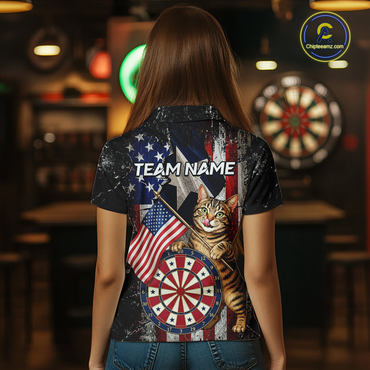 Funny Cat Patriotic Dartboard Darts Jersey For Women Custom Grunge Texas - US Flag Darts Team Shirts NYN3205