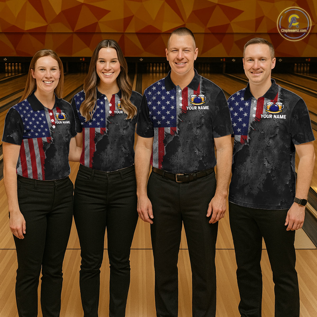 American Flag Grunge Patriotic Bowling Shirt For Men Custom Funny Beer Bowling Tournament Jersey NYN3748