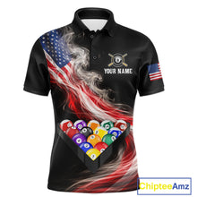 Load image into Gallery viewer, Smoke US Flag Smoke Billiard Polo &amp; 1/4-Zip For Men Custom Patriotic 8 Ball Pool Team Jersey NYN3045