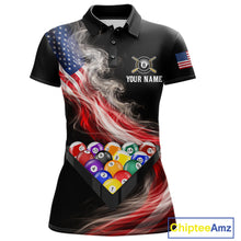 Load image into Gallery viewer, Smoke US Flag Smoke Billiard Polo &amp; 1/4-Zip For Women Custom Patriotic 8 Ball Pool Team Jersey NYN3045