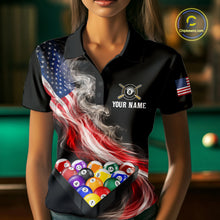 Load image into Gallery viewer, Smoke US Flag Smoke Billiard Polo &amp; 1/4-Zip For Women Custom Patriotic 8 Ball Pool Team Jersey NYN3045