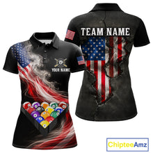 Load image into Gallery viewer, Smoke US Flag Smoke Billiard Polo &amp; 1/4-Zip For Women Custom Patriotic 8 Ball Pool Team Jersey NYN3045