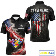 Load image into Gallery viewer, Smoke US Flag Smoke Billiard Polo &amp; 1/4-Zip For Men Custom Patriotic 8 Ball Pool Team Jersey NYN3045