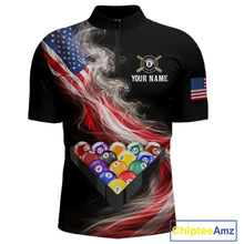 Load image into Gallery viewer, Smoke US Flag Smoke Billiard Polo &amp; 1/4-Zip For Men Custom Patriotic 8 Ball Pool Team Jersey NYN3045