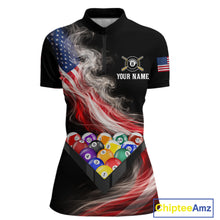 Load image into Gallery viewer, Smoke US Flag Smoke Billiard Polo &amp; 1/4-Zip For Women Custom Patriotic 8 Ball Pool Team Jersey NYN3045