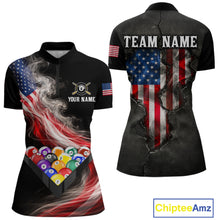 Load image into Gallery viewer, Smoke US Flag Smoke Billiard Polo &amp; 1/4-Zip For Women Custom Patriotic 8 Ball Pool Team Jersey NYN3045