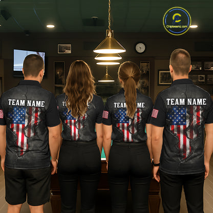 Smoke US Flag Smoke Billiard Polo & 1/4-Zip For Women Custom Patriotic 8 Ball Pool Team Jersey NYN3045