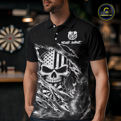 White Smokes Torn Dart Shirt Custom US Flag Skull Darts Team Outfits For Men, Darts Gifts NYN4073