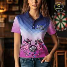 Load image into Gallery viewer, Custom Funny Pink Couple Flamingo Custom Dart Polo Shirts For Women Dart Team Jerseys NYN2187