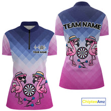 Load image into Gallery viewer, Custom Funny Pink Couple Flamingo Custom Dart Quarter-Zip Shirts For Women Dart Team Jerseys NYN2187