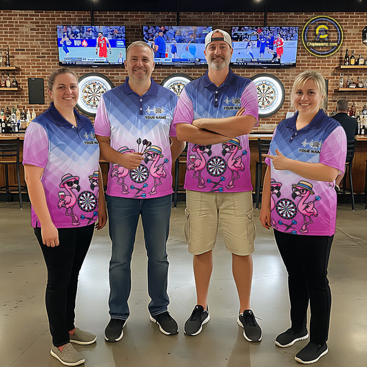 Custom Funny Pink Couple Flamingo Custom Dart Quarter-Zip Shirts For Women Dart Team Jerseys NYN2187