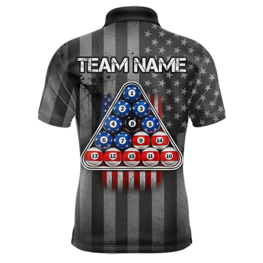 Grunge US Flag Blur 8 Ball Pool Billiard Team Shirt For Men Custom Patriotic Billiards Ball Attire NYN2470