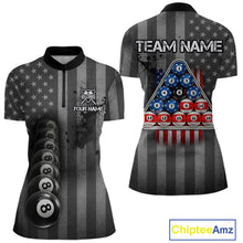 Load image into Gallery viewer, Grunge US Flag Blur 8 Ball Pool Billiard Team Shirt For Women Custom Patriotic Billiards Ball Attire NYN2470