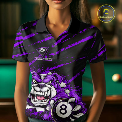 Purple Splatter Ball 8 Billiard Jerseys For Women Custom Funny Bulldog Billiard Team Jersey NYN2829