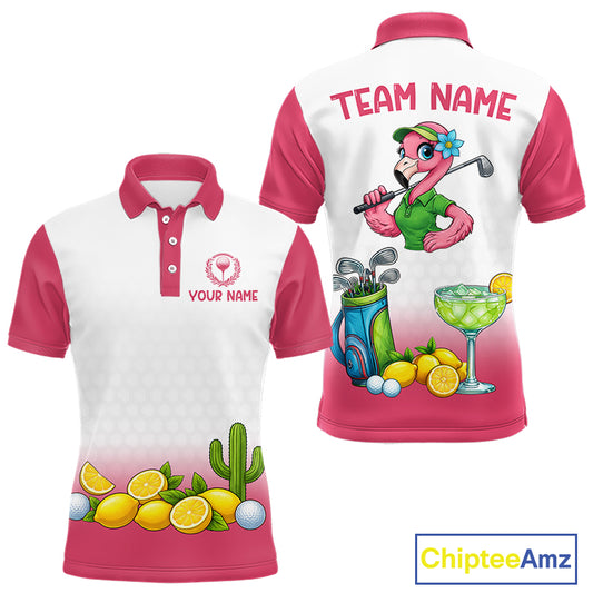 Mens Flamingo Tropical Polo Golf Shirts Custom Pink And White Ball Golf Attire For Golfers NYN3061
