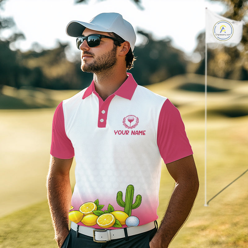 Mens Flamingo Tropical Polo Golf Shirts Custom Pink And White Ball Golf Attire For Golfers NYN3061