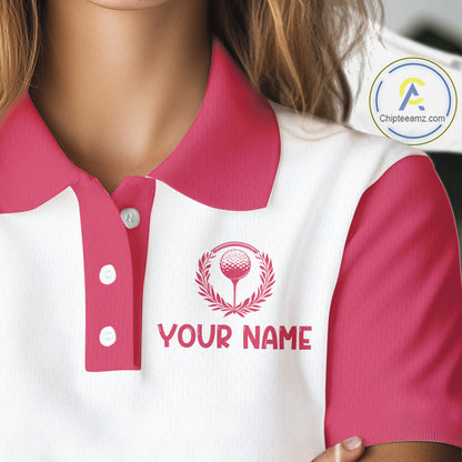 Womens Flamingo Tropical Polo Golf Shirts Custom Pink And White Ball Golf Attire For Golfers NYN3061