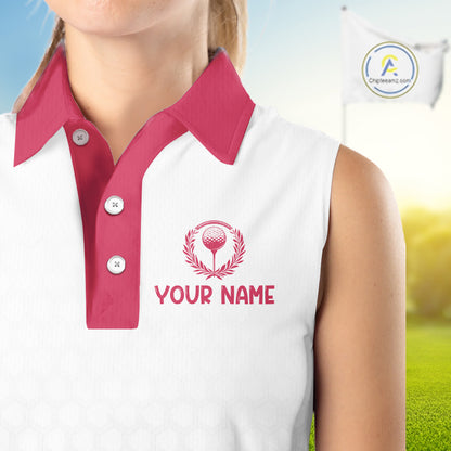 Womens Flamingo Tropical Sleeveless Polo Golf Shirts Custom Pink And White Ball Golf Attire For Golfers NYN3061