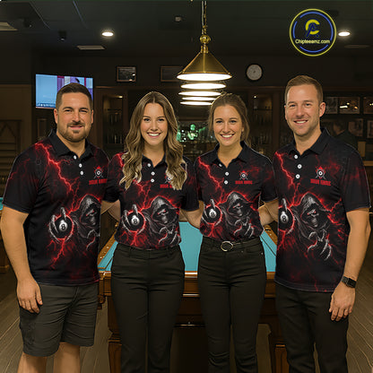 Custom Red Grim Reaper Thunder 8 Ball Pool Billiard Shirt For Men,  Billiard Team Jersey NYN3778