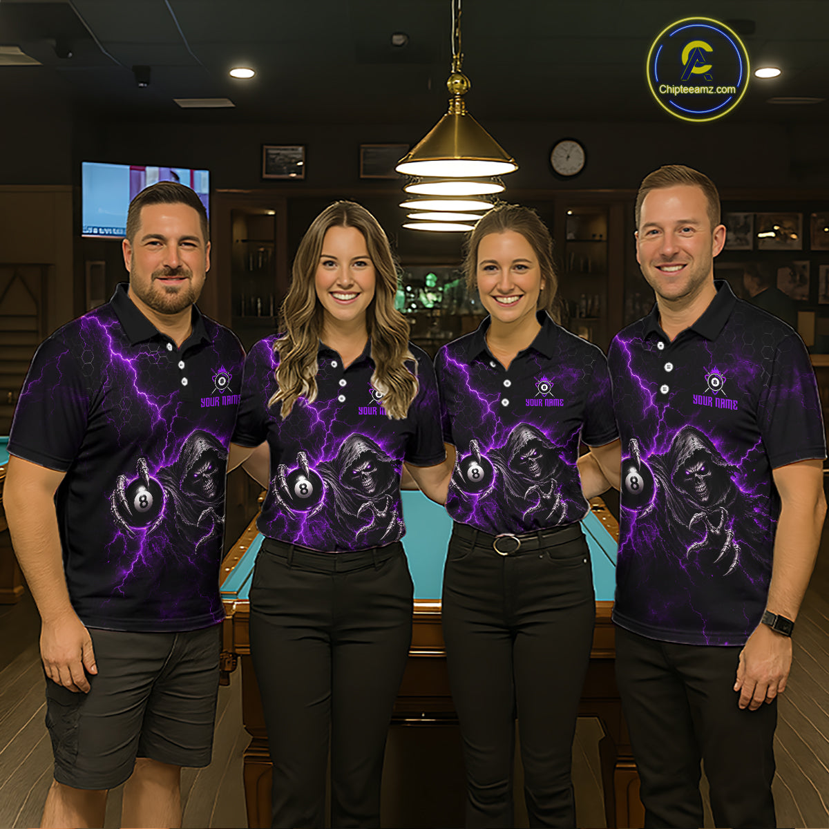 Custom Purple Grim Reaper Thunder 8 Ball Pool Billiard Shirt For Men,  Billiard Team Jersey NYN3780