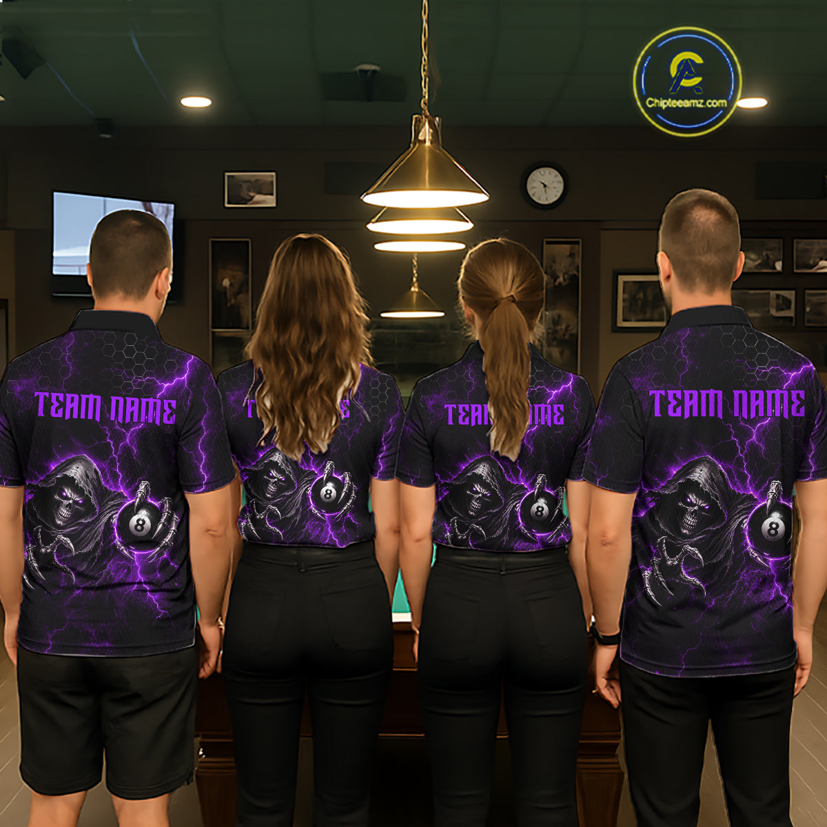 Custom Purple Grim Reaper Thunder 8 Ball Pool Billiard Shirt For Men,  Billiard Team Jersey NYN3780