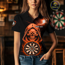 Load image into Gallery viewer, Custom Skeleton Orange Flames Dartboard Dart Women Polo Jerseys Outfits Dart Team Shirt NYN1666