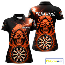 Load image into Gallery viewer, Custom Skeleton Orange Flames Dartboard Dart Women Polo Jerseys Outfits Dart Team Shirt NYN1666