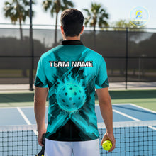 Load image into Gallery viewer, Custom Fire Flame Turquoise Pickleball Ball T-Shirt For Men Outfits Pickleball Jerseys NYN2485