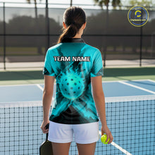 Load image into Gallery viewer, Custom Fire Flame Turquoise Pickleball Ball T-Shirt For Women Outfits Pickleball Jerseys NYN2485