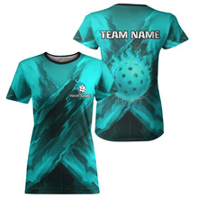 Load image into Gallery viewer, Custom Fire Flame Turquoise Pickleball Ball T-Shirt For Women Outfits Pickleball Jerseys NYN2485