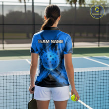 Load image into Gallery viewer, Custom Fire Flame Blue Pickleball Ball T-Shirt For Women  Outfits Pickleball Jerseys NYN2486