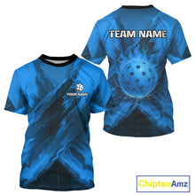 Load image into Gallery viewer, Custom Fire Flame Blue Pickleball Ball T-Shirt For Men Outfits Pickleball Jerseys NYN2486