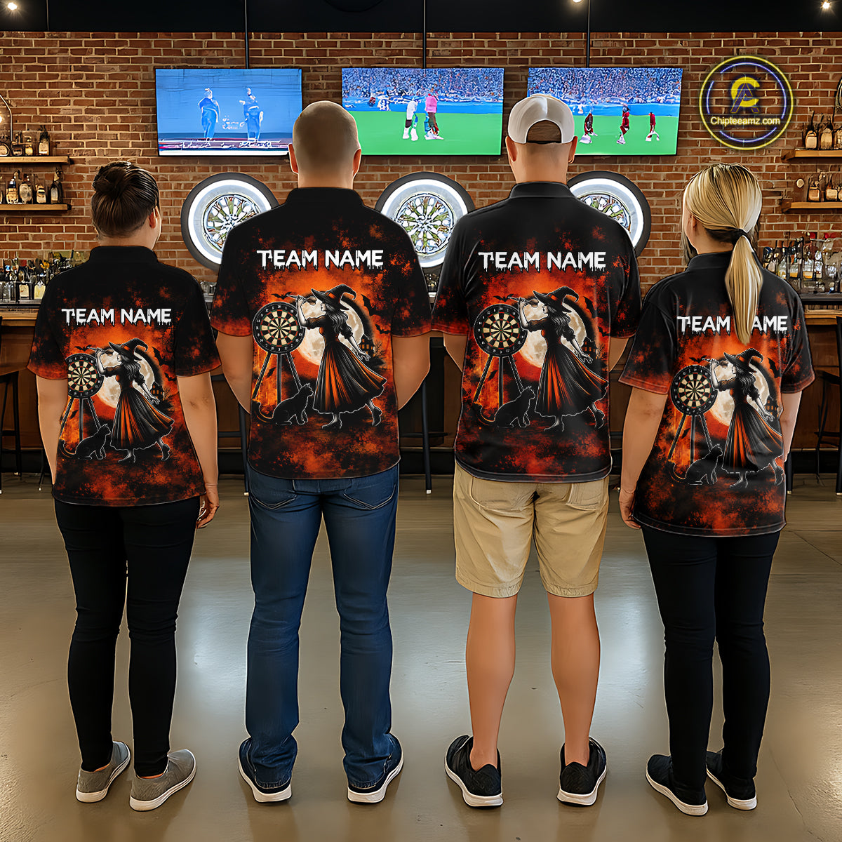 Orange Grunge Halloween Womens Dart Polo Quarter-Zip Shirts Custom Dart Team Outfits Jersey NYN4083