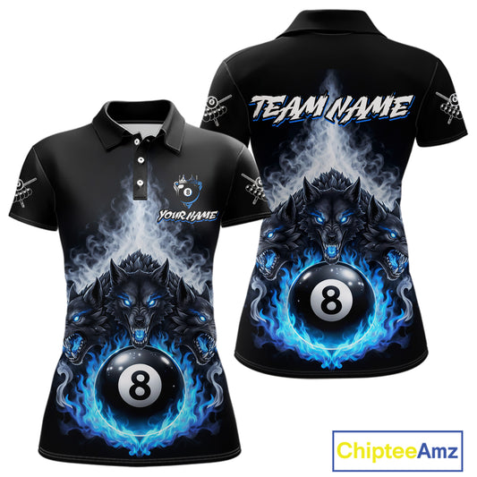 Custom Horror Wolfs Black Blue Smokes Pool 8 Ball Women's Billiard Team Shirt Billiard Attire NYN2503