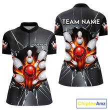Load image into Gallery viewer, Grey Broken Glass Bowling Shirt For Women Custom Fire Flame Outfit Bowling Jersey | Red NYN3230