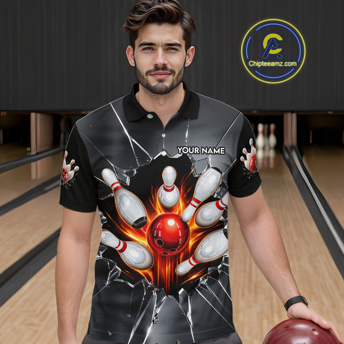 Grey Broken Glass Bowling Shirt For Men Custom Fire Flame Outfit Bowling Jersey | Red NYN3230