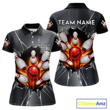 Load image into Gallery viewer, Grey Broken Glass Bowling Shirt For Women Custom Fire Flame Outfit Bowling Jersey | Red NYN3230
