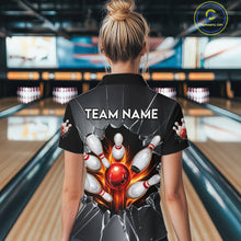 Load image into Gallery viewer, Grey Broken Glass Bowling Shirt For Women Custom Fire Flame Outfit Bowling Jersey | Red NYN3230