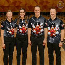 Load image into Gallery viewer, Grey Broken Glass Bowling Shirt For Women Custom Fire Flame Outfit Bowling Jersey | Red NYN3230
