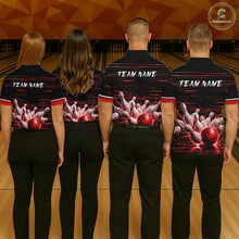 Load image into Gallery viewer, Red Horizontal Stripes Women Bowling Shirt Personalized Thunder Lightning Team Bowling Jersey NYN3233