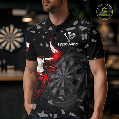 Texas Flag Bull & Dartboard Custom Grunge Men Darts Polo Shirt Patriotic Darts Team Jersey NYN2716